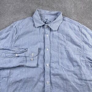 Hiho Shirt Mens‎ 2XL XXL Blue White Stripes Linen Button Up Beach Fit Relaxed